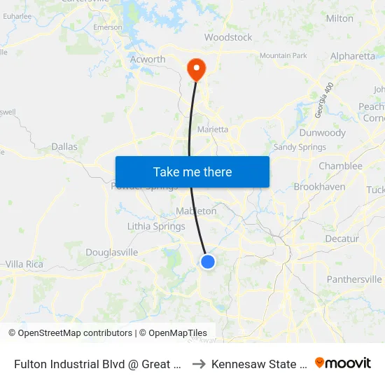 Fulton Industrial Blvd @ Great Southwest Pkwy to Kennesaw State University map