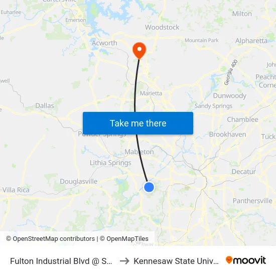Fulton Industrial Blvd @ Selig Dr to Kennesaw State University map
