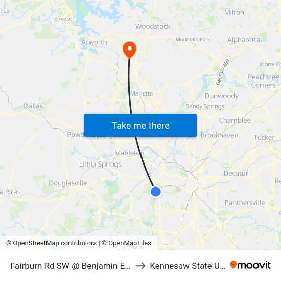 Fairburn Rd SW @ Benjamin E Mays Dr SW to Kennesaw State University map