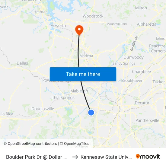 Boulder Park Dr @ Dollar Mill Rd to Kennesaw State University map