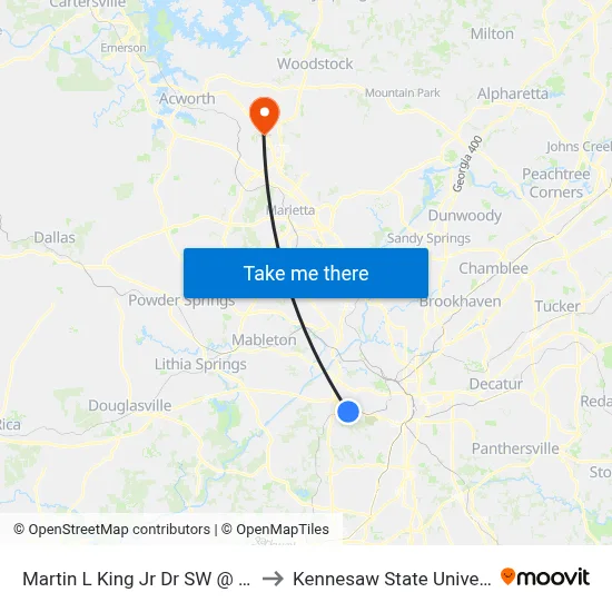 Martin L King Jr Dr SW @ 2800 to Kennesaw State University map