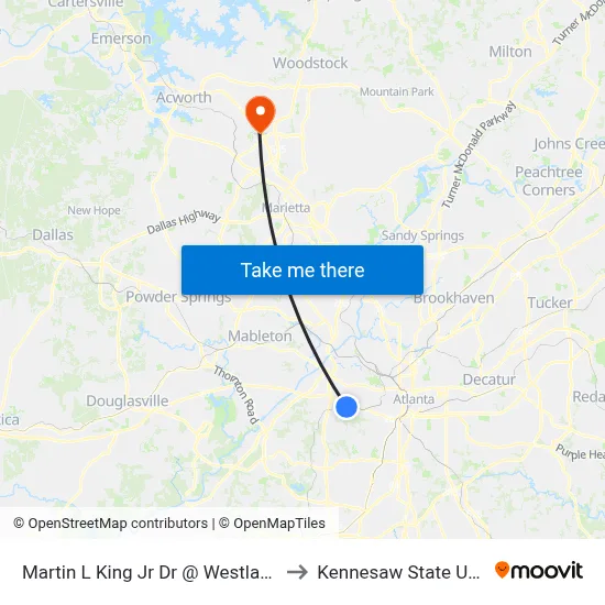 Martin L King Jr Dr @ Westland Blvd NW to Kennesaw State University map