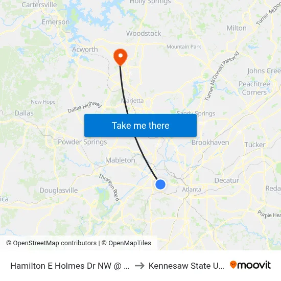 Hamilton E Holmes Dr NW @ Washington to Kennesaw State University map
