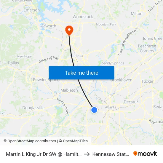 Martin L King Jr Dr SW @ Hamilton E Holmes Dr NW to Kennesaw State University map