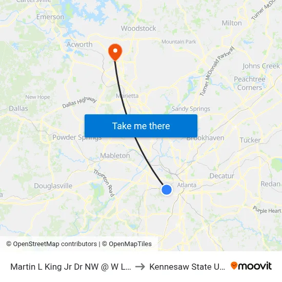 Martin L King Jr Dr NW @ W Lake Ave SW to Kennesaw State University map