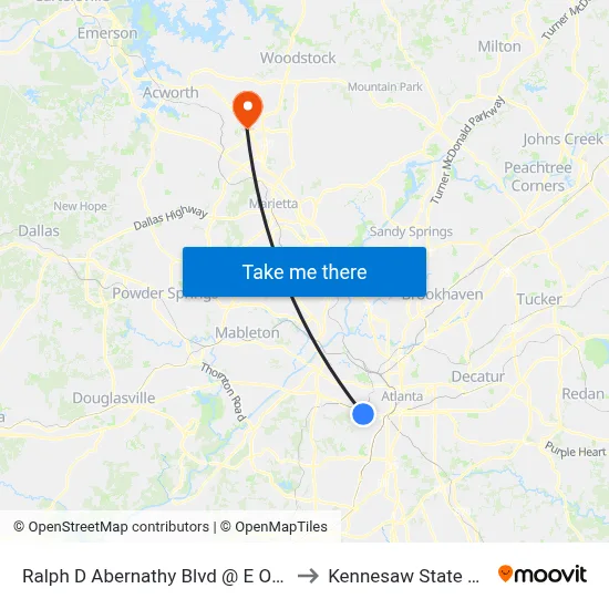Ralph D Abernathy Blvd @ E Ontario Ave SW to Kennesaw State University map