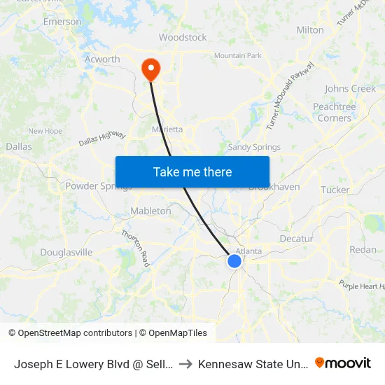Joseph E Lowery Blvd @ Sells Ave SW to Kennesaw State University map