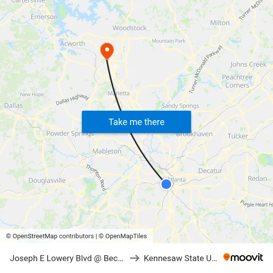 Joseph E Lowery Blvd @ Beckwith St SW to Kennesaw State University map