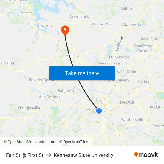Fair St @ First St to Kennesaw State University map