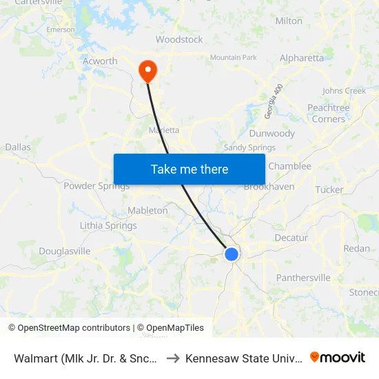 Walmart (Mlk Jr. Dr. & Sncc Way) to Kennesaw State University map