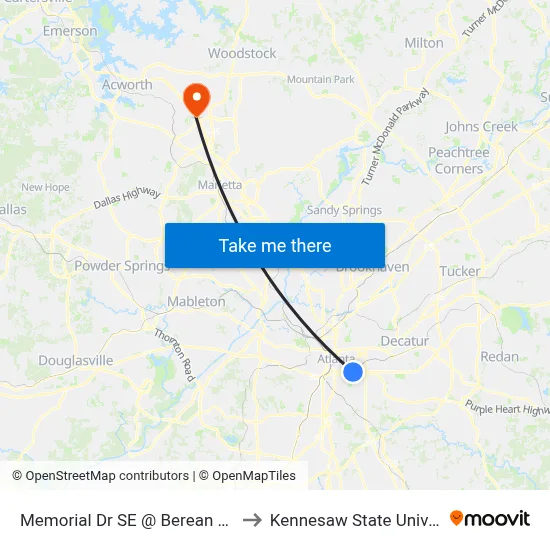 Memorial Dr SE @ Berean Ave SE to Kennesaw State University map