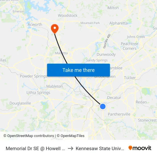 Memorial Dr SE @ Howell Dr SE to Kennesaw State University map