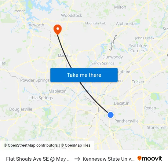 Flat Shoals Ave SE @ May Ave SE to Kennesaw State University map