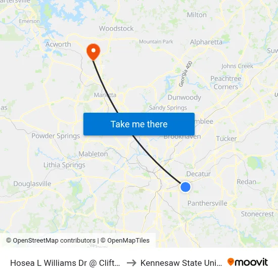 Hosea L Williams Dr @ Clifton St NE to Kennesaw State University map