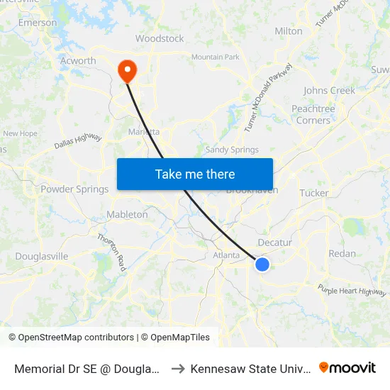 Memorial Dr SE @ Douglas St SE to Kennesaw State University map