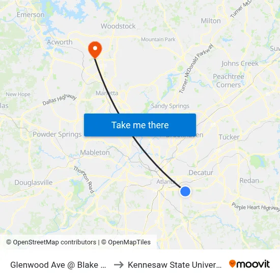 Glenwood Ave @ Blake Ave to Kennesaw State University map