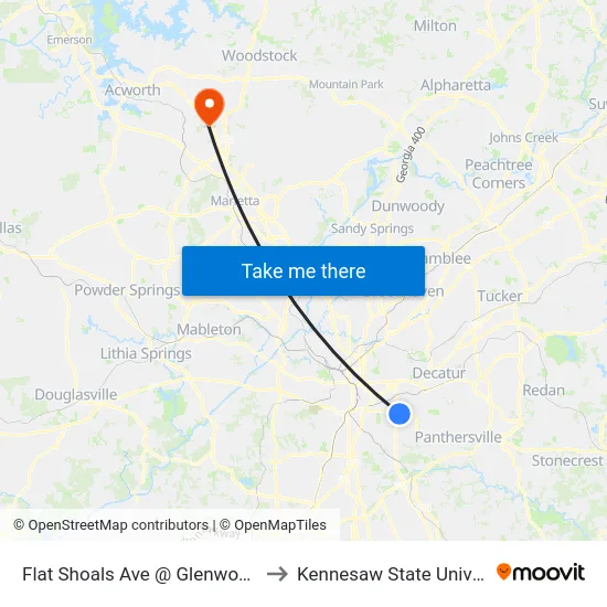 Flat Shoals Ave @ Glenwood Ave to Kennesaw State University map