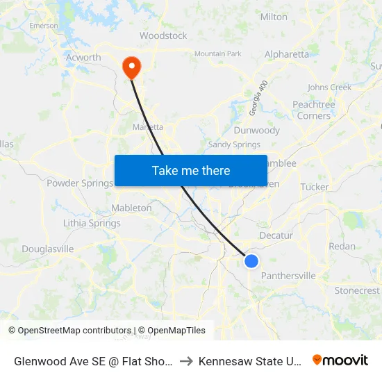 Glenwood Ave SE @ Flat Shoals Ave SE to Kennesaw State University map