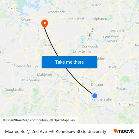 Mcafee Rd @ 2nd Ave to Kennesaw State University map