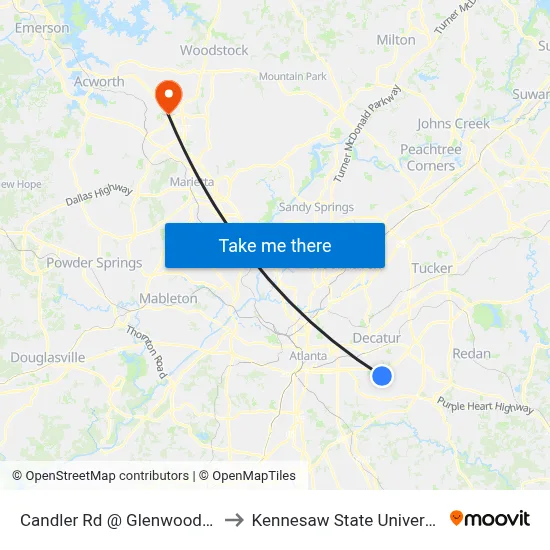 Candler Rd @ Glenwood Rd to Kennesaw State University map