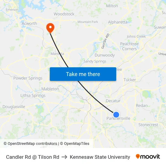 Candler Rd @ Tilson Rd to Kennesaw State University map
