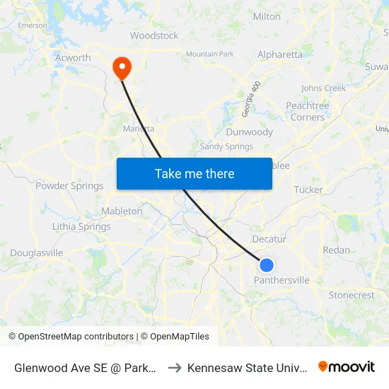Glenwood Ave SE @ Parker Ave to Kennesaw State University map