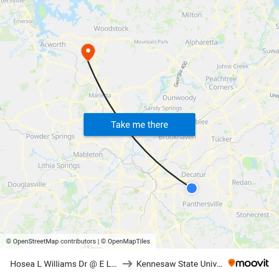 Hosea L Williams Dr @ E Lake Dr to Kennesaw State University map