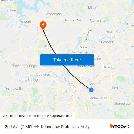 2nd Ave @ 351 to Kennesaw State University map