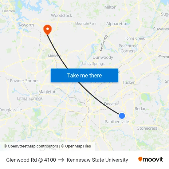 Glenwood Rd @ 4100 to Kennesaw State University map
