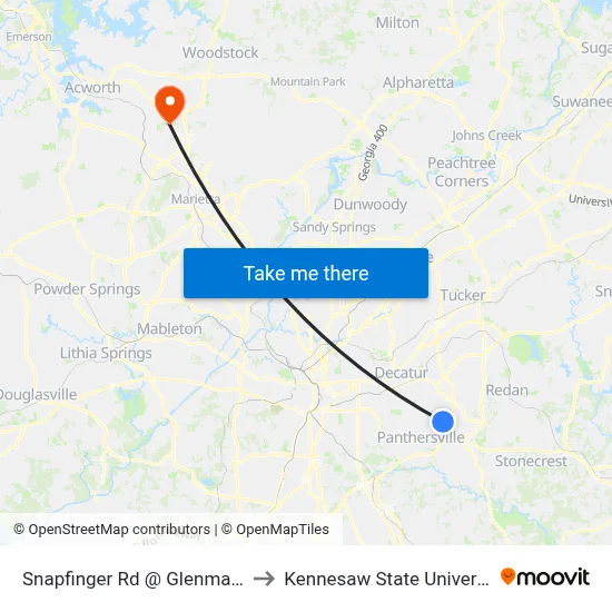 Snapfinger Rd @ Glenmar Dr to Kennesaw State University map