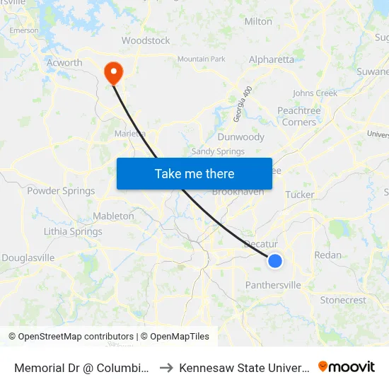Memorial Dr @ Columbia Dr to Kennesaw State University map