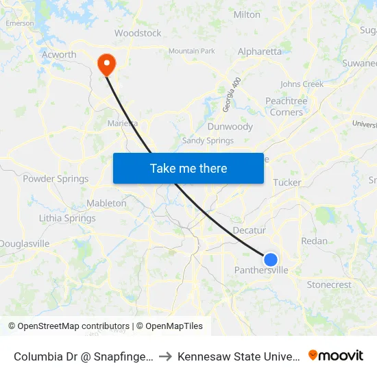Columbia Dr @ Snapfinger Rd to Kennesaw State University map