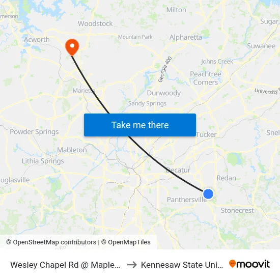 Wesley Chapel Rd @ Maplewood Dr to Kennesaw State University map
