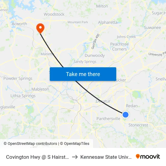Covington Hwy @ S Hairston Rd to Kennesaw State University map