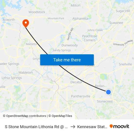 S Stone Mountain Lithonia Rd @ Lithonia Industrial Blvd to Kennesaw State University map
