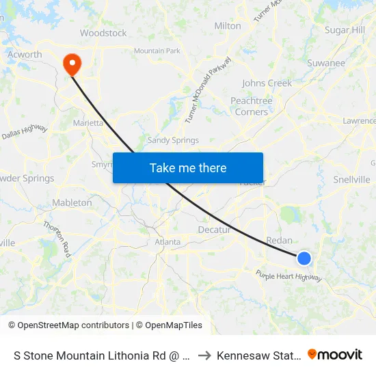 S Stone Mountain Lithonia Rd @ Lithonia Industrial Blvd to Kennesaw State University map