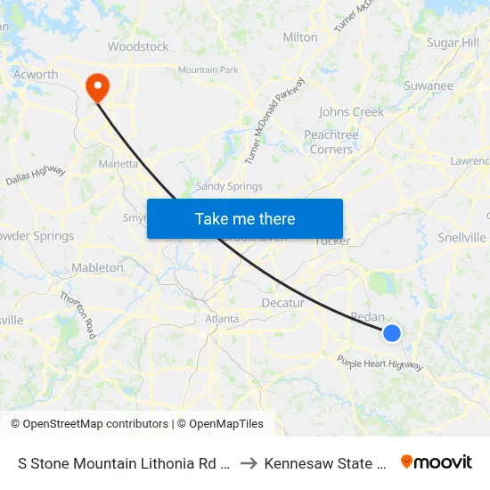 S Stone Mountain Lithonia Rd @ Redan East to Kennesaw State University map