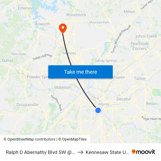 Ralph D Abernathy Blvd SW @ Dunn St SW to Kennesaw State University map