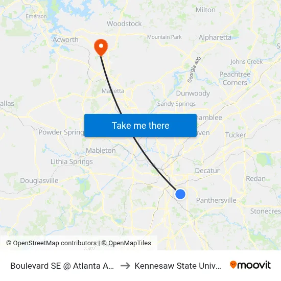 Boulevard SE @ Atlanta Ave SE to Kennesaw State University map