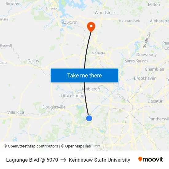 Lagrange Blvd @ 6070 to Kennesaw State University map