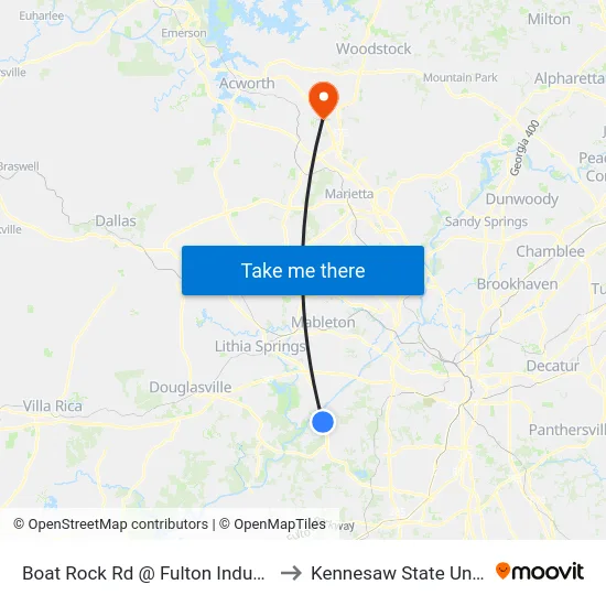 Boat Rock Rd @ Fulton Industrial Blvd to Kennesaw State University map