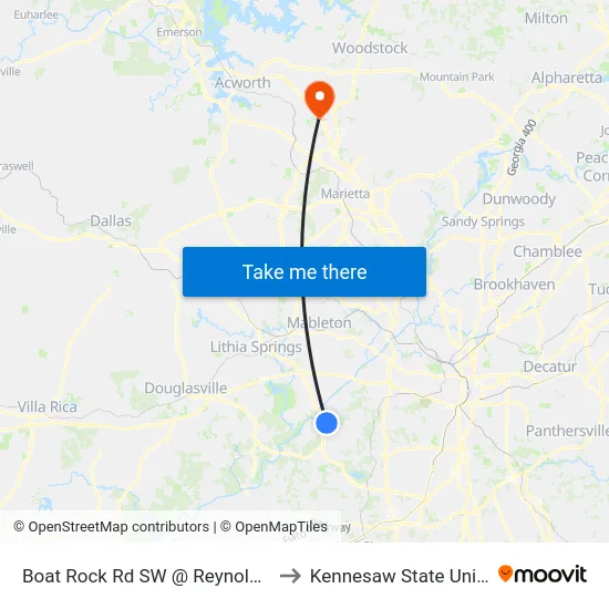 Boat Rock Rd SW @ Reynolds Rd SW to Kennesaw State University map
