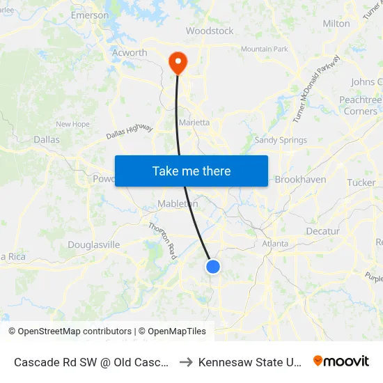 Cascade Rd SW @ Old Cascade Rd SW to Kennesaw State University map