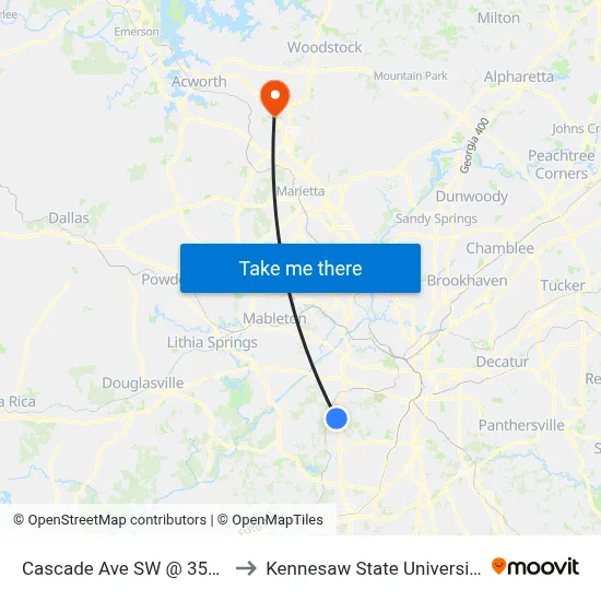 Cascade Ave SW @ 3515 to Kennesaw State University map