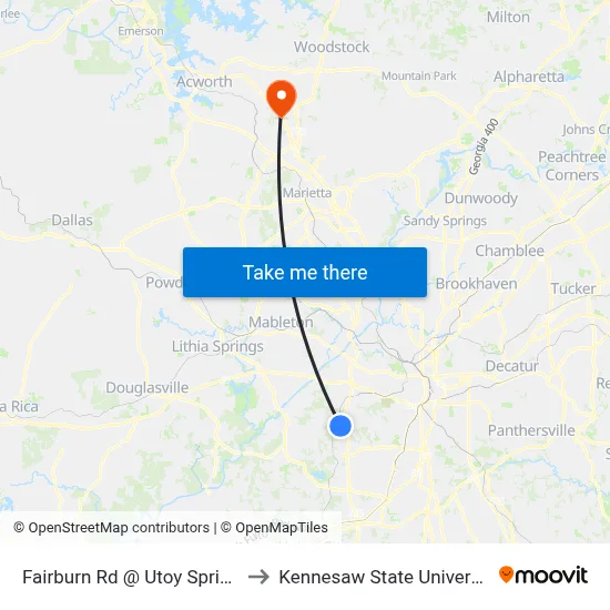 Fairburn Rd @ Utoy Springs to Kennesaw State University map