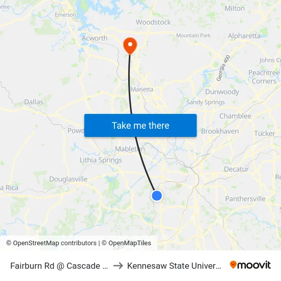 Fairburn Rd @ Cascade Rd to Kennesaw State University map