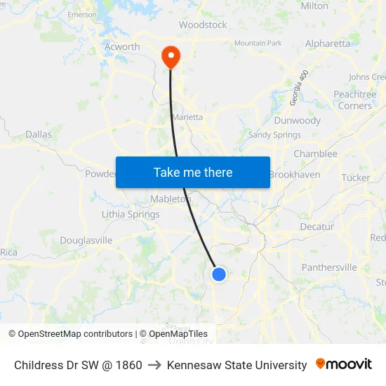 Childress Dr SW @ 1860 to Kennesaw State University map