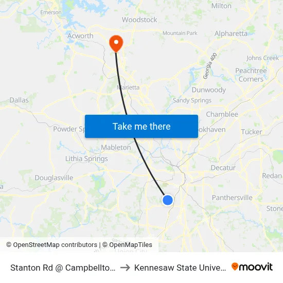 Stanton Rd @ Campbellton Rd to Kennesaw State University map