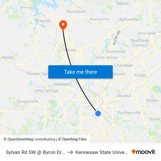 Sylvan Rd SW @ Byron Dr SW to Kennesaw State University map