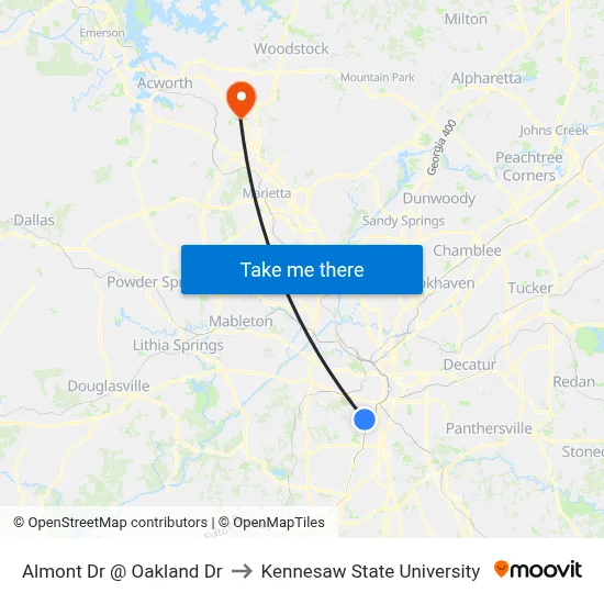 Almont Dr @ Oakland Dr to Kennesaw State University map